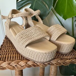 Women's Tan Crochet Platform Sandals